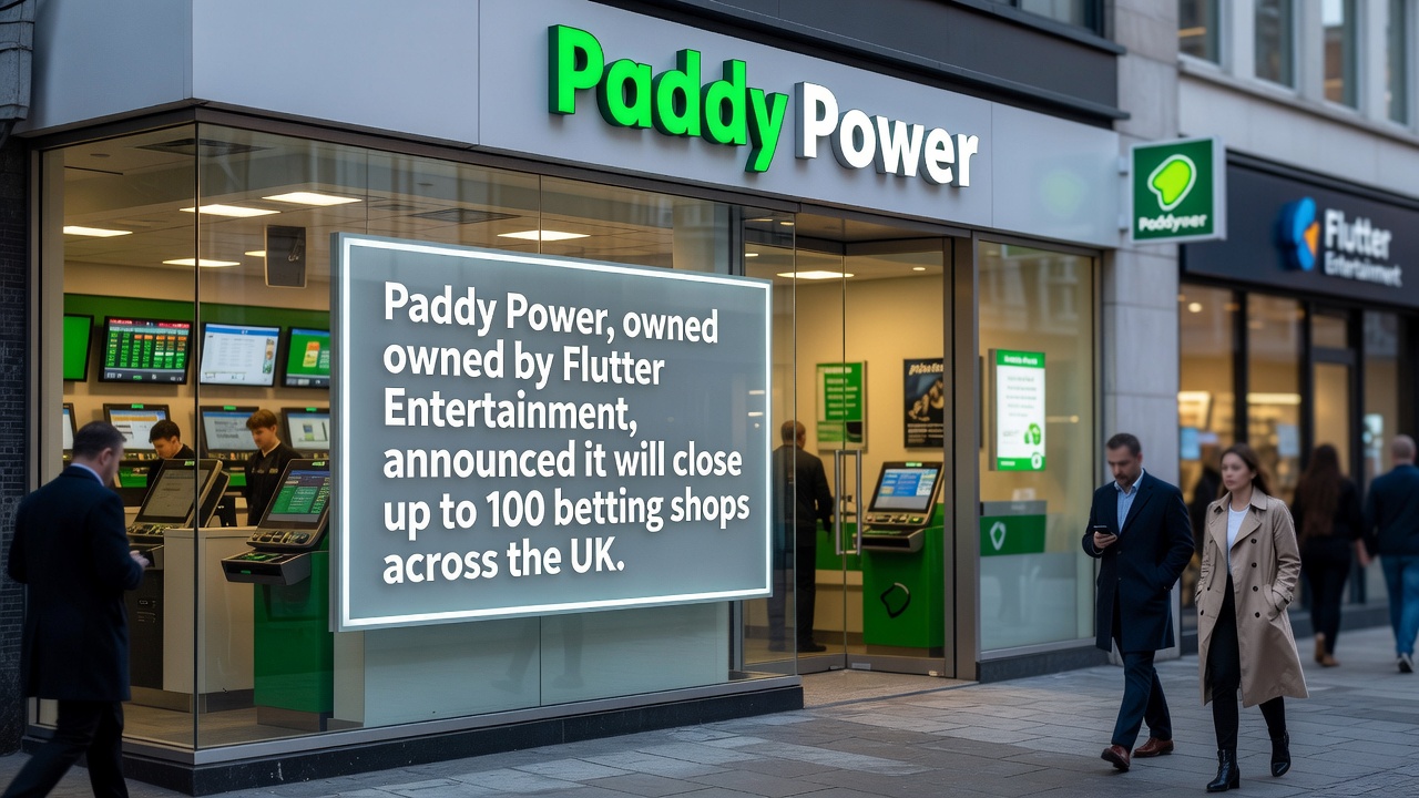 Interior of a Paddy Power betting shop showing betting terminals and customer area during quieter trading hours